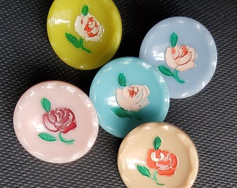Vintage 1930's collection of five hand painted rose buttons