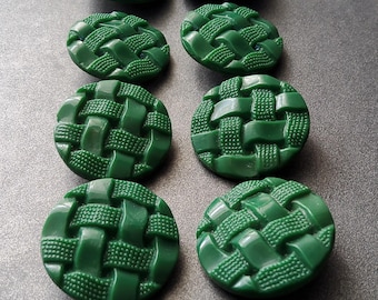 Vintage 1920-30's  set of eight green glass lattice buttons.