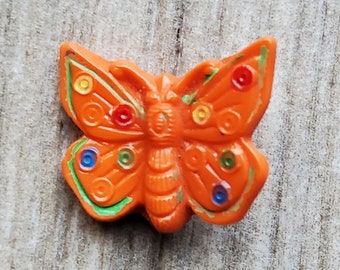 Vintage 1930's hand painted glass butterfly button.