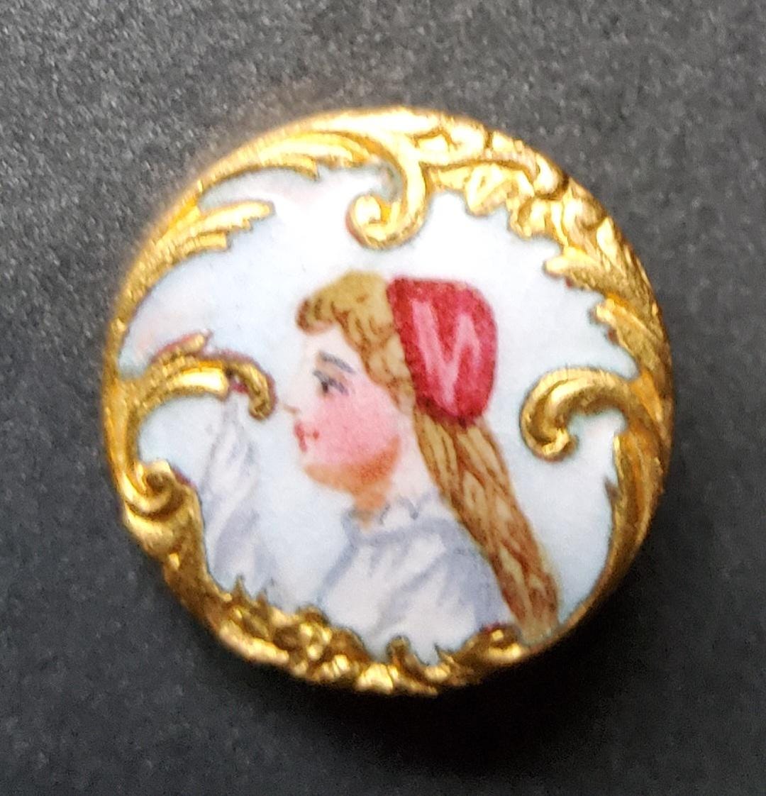 1900 年代初頭のヴィンテージ パリの手描きエナメルボタン。 - Etsy 日本