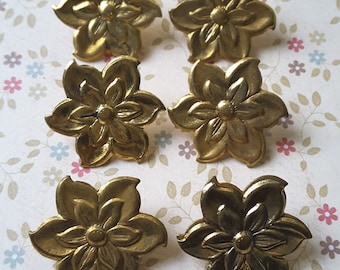Vintage set of six 1930's pressed metal flower buttons.