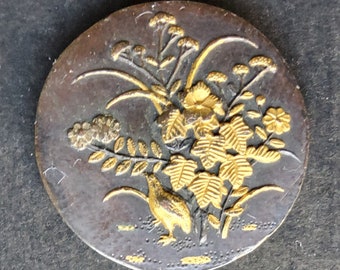 Shakudo Japanese bronze antique button (circa 1880's)