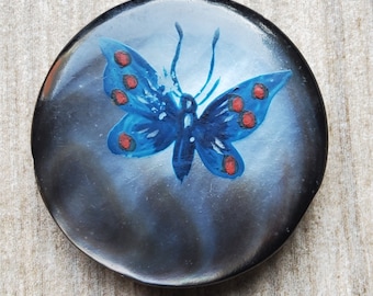 Vintage large hand painted mother of pearl butterfly button.