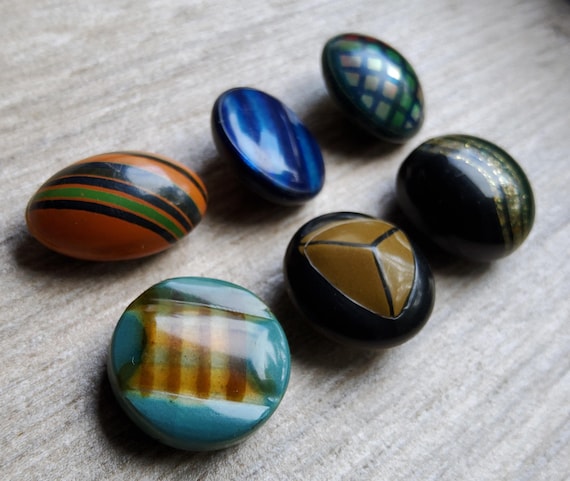 Vintage Assorted Collection of Six 1930's Celluloid Buttons
