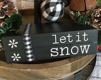 Let It Snow Mini Bookstack, Tiered Tray Decor, Winter Decor, Christmas Decor