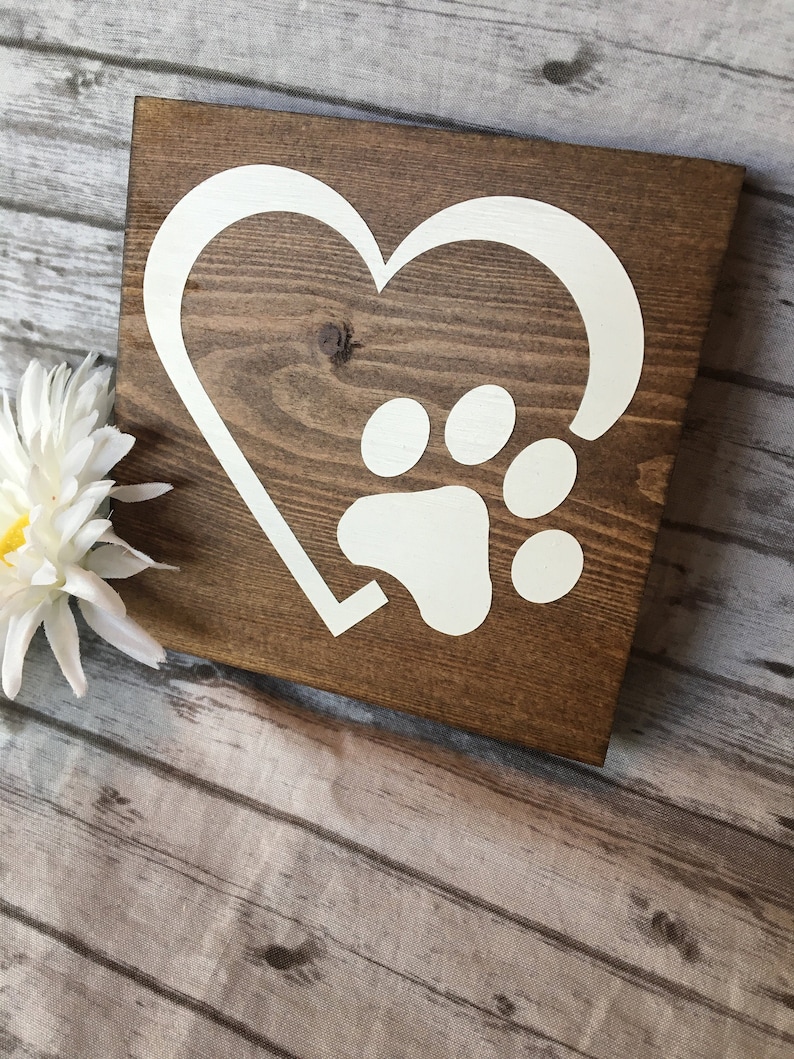 Heart and Dog Paw Print Wood Sign Dog Decor Gift for Dog Etsy