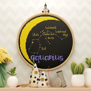 Aquarius Cross Stitch Pattern Constellation Birthday Anniversary Cross Stitch Pattern Cosmos Cross Stitch Pattern Galaxy Aquarius Star Sign