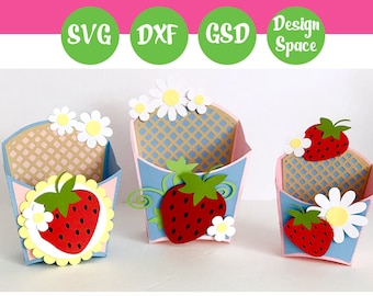 Strawberry Fry Boxes SVG | 3D SVG | Cricut SVG| Silhouette | dxf |  Template