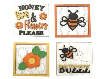 Bees and Flowers Leaning Ladder Set, Signs,  Glowforge, Laser, SVG File
