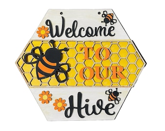 Welcome To Our Hive Bee Hexagon Sign, Glowforge, Laser, SVG File