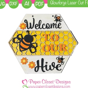 Welkom bij ons Hive Bee zeshoek teken, Glowforge, Laser, SVG-bestand