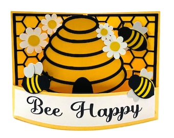 Bee Happy Curvy or Bendy Card SVG,  3D SVG |  SVG | Cricut  | Silhouette  Files