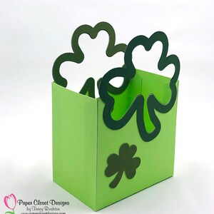 St. Patrick's Day Square Tote Box with Shamrock  Handles.  3D SVG, Cricut , Silhouette GSD, DXF, Template