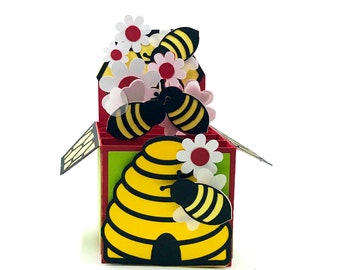 Bee Honeycomb Box Card SVG, Cricut Silhouette-bestanden (digitale download)