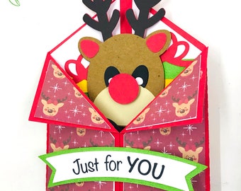 Christmas Reindeer Tuxedo Box Card SVG Template (Digital Download)