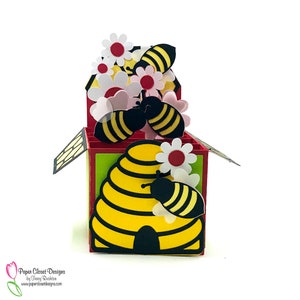 Bees, Beehive and Honeycomb Box Card SVG, DXF, GSD Cricut e Silhouette Files, 3D svg