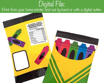 Printable Crayon Box School Chip Bags, Print then Cut SVG, Teacher, Class Room