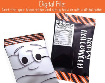 Printable Halloween Mummy Chip Bags, Print then Cut SVG