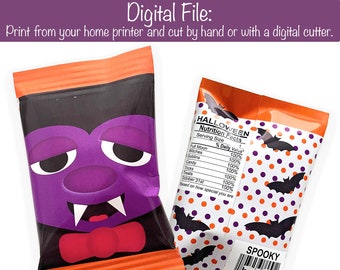 Printable Halloween Vampire Dracula Chip Bags, Print then Cut SVG