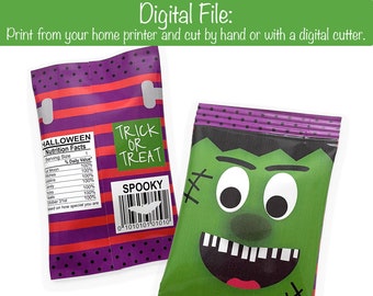 Printable Halloween Frankenstein Monster Chip Bags, Print then Cut SVG