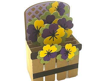 Pansy Garden Box Card SVG, DXF, GSD Cricut and Silhouette Files