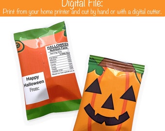 Printable Halloween Pumpkin Face Chip Bags, Print then Cut SVG