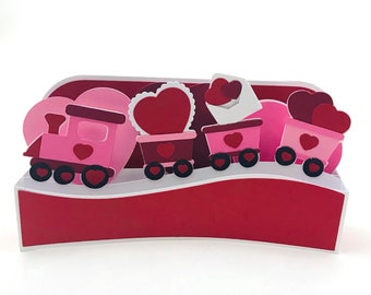 Box Card Slimline Valentine Train, 3D SVG |  SVG | Cricut  | Silhouette  Files | dxf | gsd | Template