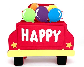 Box Card Vintage Truck Birthday | SVG | Gift Card | 3D SVG |  Cricut | Silhouette | dxf | gsd | Template |