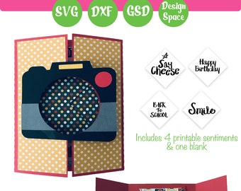 Camera Shutter Card SVG, Printable Sentiments (Digital Download)