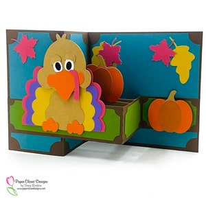 Cartão SVG Turkey Box Cartão Pop Up, Cartão Z Fold, 3D SVG | SVG | Cricut | Arquivos Silhouette | dxf