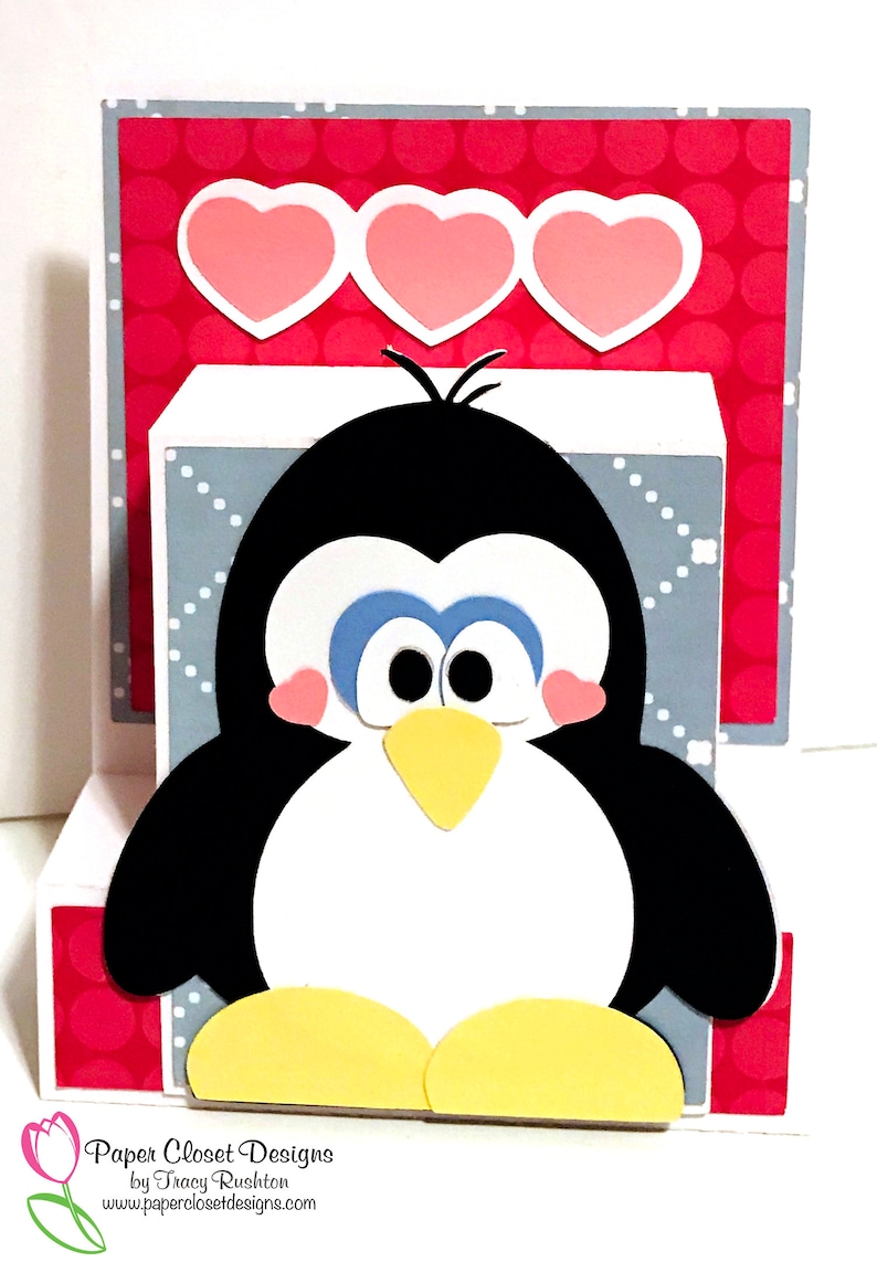 Download A2 Penguin 3D Flat Fold Card svg dxf gsd Winter Template | Etsy