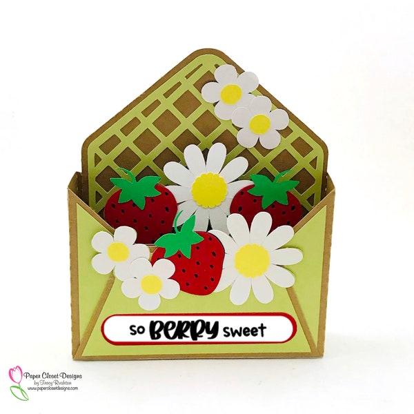 Envelope Box Card Strawberry| Strawberries | SVG | Gift Card | 3D SVG |  Cricut | Silhouette | dxf | gsd | Template |