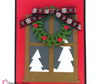 A2 Christmas Window Frame Card SVG for Cricut and Silhouette, DXF, GSD