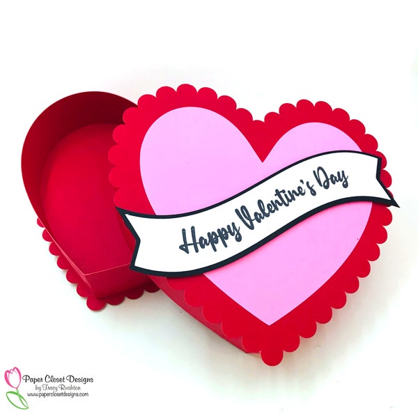 Plantilla de caja de corazón festoneado para San Valentín, SVG 3D (descarga digital)