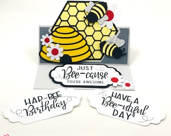 Bees, Beehive and Honeycomb Easel  Card SVG for Cricut and Silhouette, 3D SVG, Beehive SVG, Shaped Cards Svg, 3Dsvg