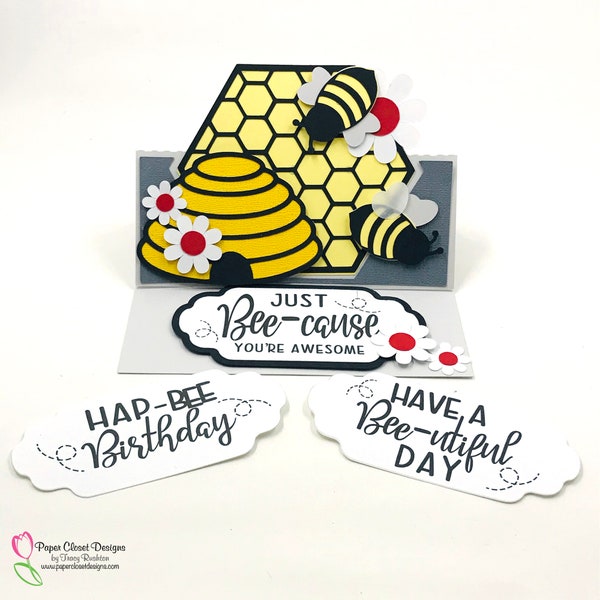 Bees, Beehive and Honeycomb Easel  Card SVG for Cricut and Silhouette, 3D SVG, Beehive SVG, Shaped Cards Svg, 3Dsvg