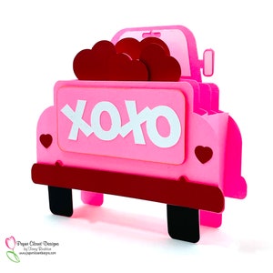 Box Card Vintage Truck Valentine's Day Hearts XOXO | SVG | Gift Card | 3D SVG |  Cricut | Silhouette | dxf | gsd | Template |