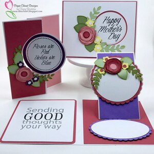 Lot de 3 cartes pliables avec superposition de roses, SVG pour Cricut et Silhouette, DXF, GSD
