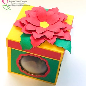 Poinsettia Christmas Gift Box SVG, 3D SVG Cricut, Silhouette, Box Template