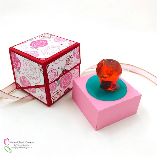 Ring Pop Cube Box, SVG, Cricut, Silhouette, template, PDF, 3D SVG, Wedding Box, Valentine Box