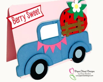 Truck with Strawberry Card | SVG | Cricut | Silhouette | dxf | gsd | Template