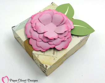 Hinged Box with 3D Flower, SVG, Cricut, Silhouette, DXF, GSD, Template