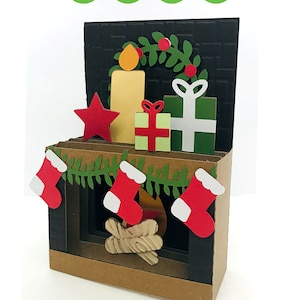 Tarjeta de caja Chimenea de Navidad / SVG / Cricut SVG / Archivos SVG de silueta / dxf / gsd / Plantilla / Archivos de silueta Cameo
