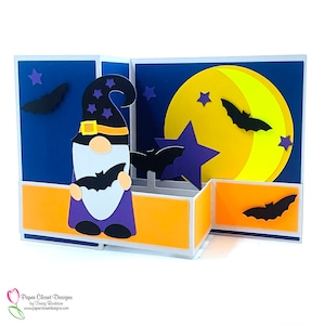 SVG Halloween Batty Gnome Box Card Tarjeta emergente, Tarjeta plegable Z, 3D SVG / SVG / Cricut / Archivos de silueta / dxf