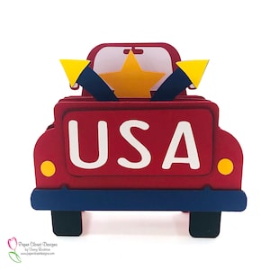Box Card USA Patriottische Vintage Truck met vuurwerk 3D SVG