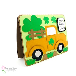 LKW mit Shamrocks Karte SVG, 3D SVG, jede Menge Glück SVG, Cricut Datei