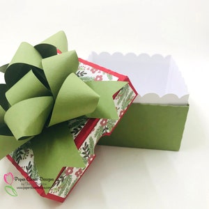 Große Süßigkeiten- oder Keksbox mit 3D-Schleife und Liner, SVG, Cricut, Silhouette, Vorlage, PDF, 3D SVG, Weihnachtsbox, Valentine Box