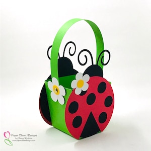 Cestino di coccinelle in formato SVG 3D, file Cricut SVG, file Silhouette Cameo, file DXF, file GSD, modello, PDF, stampabile