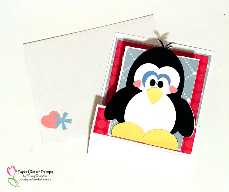 Download A2 Penguin 3D Flat Fold Card svg dxf gsd Winter Template | Etsy