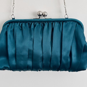 Vintage Laura Ashley Türkis Teal Große Clutch Tasche mit langer Silberkette | Hochzeit Gast Tasche | Abend Clutch Tasche |  Anlass Tasche